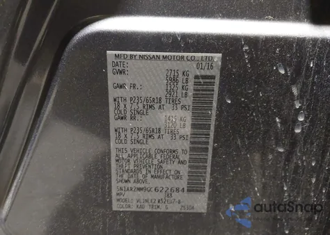 2016 Nissan Pathfinder Sv from USA, damaged, VIN 5N1AR2MM9GC622684